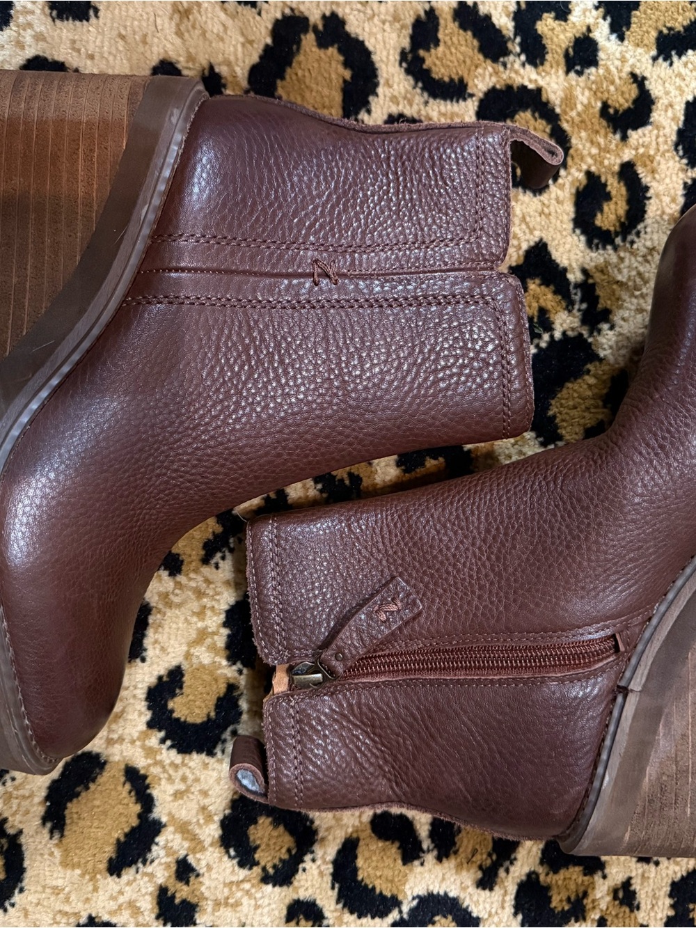 Zodiac Brown Leather Wedge, Side-Zip, Ankle Boots - Picture 3 of 14